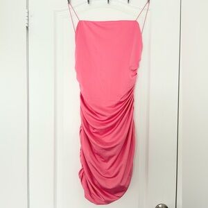 Forever 21 Ruched on the Sides Strapless Low V Pink Dress